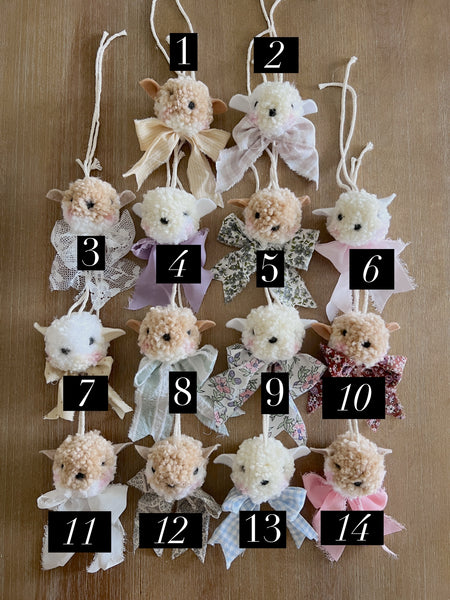 numbered lamb pom charms