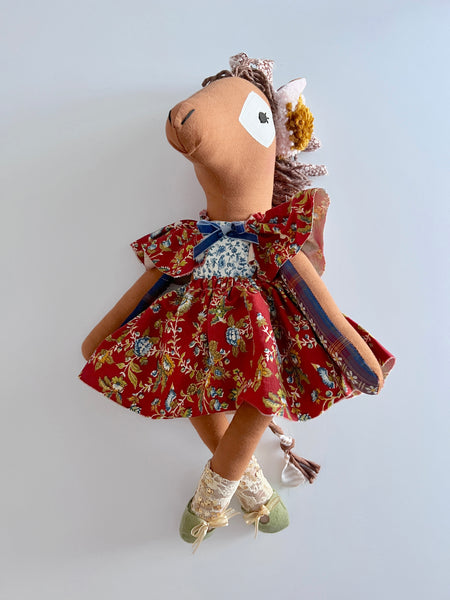 Wonder-Filled Bespoke Horse Doll // Vintage Blue & Crimson Floral