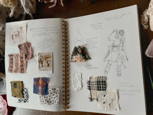 overhead shot of sketchbook and swatches 