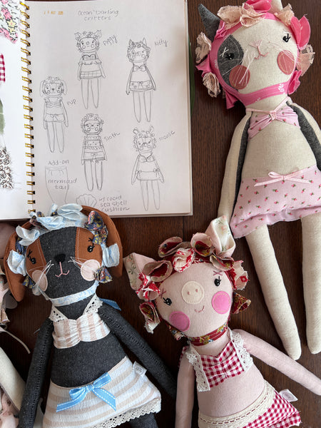 Bespoke Ocean Darling Pig Art Doll Set // Golden Sunset