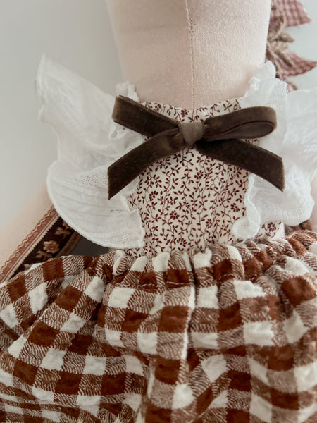 Wonder-Filled Bespoke Horse Doll // Brown & Cream Floral and Check - DaintyCheeks