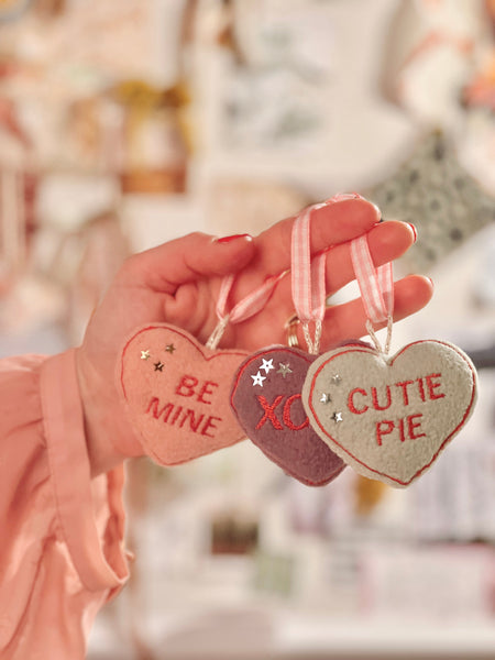 Valentine Fuzzy Conversation Heart Ornament / Gift Topper