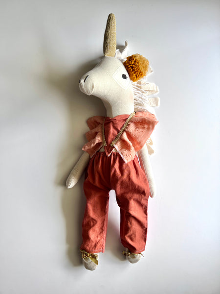 Wonder-Filled Bespoke Unicorn Doll // Rust Romper