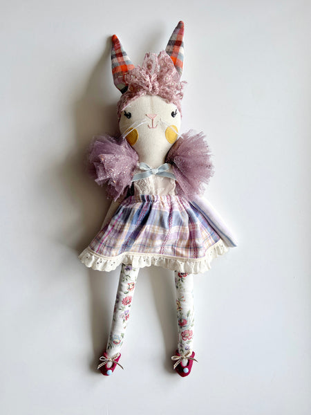 Wonder-Filled Garden Hare Bespoke Doll // Lilac Plaid