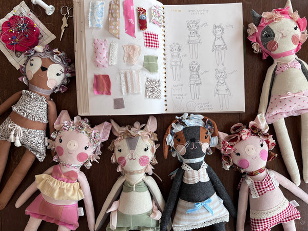 Bespoke Ocean Darling Pig Art Doll Set // Golden Sunset