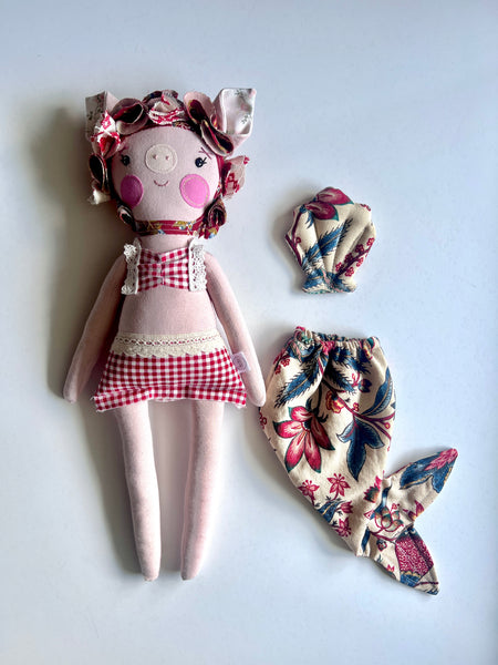 Bespoke Ocean Darling Pig Art Doll Set // Americana
