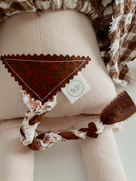 Wonder-Filled Bespoke Horse Doll // Brown & Cream Floral and Check - DaintyCheeks