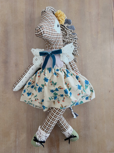 Wonder-Filled Oversized Bespoke Horse Doll // Plaid Vintage Floral - DaintyCheeks