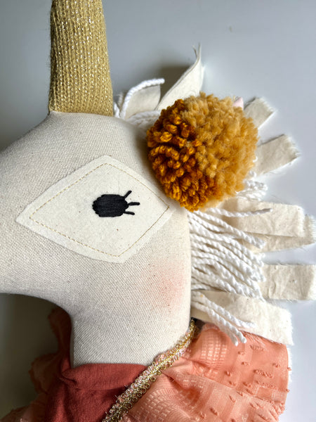 Wonder-Filled Bespoke Unicorn Doll // Rust Romper