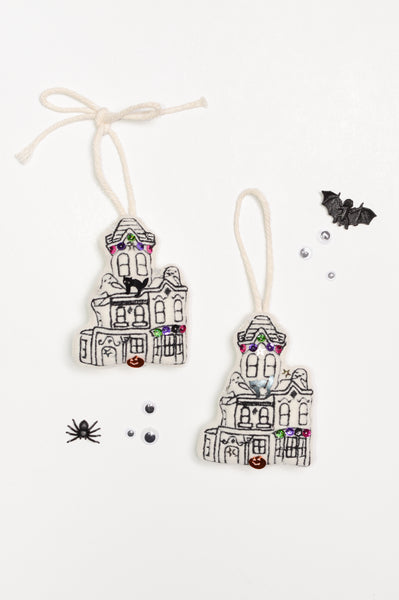 Fuzzy Glitzy Haunted Home Halloween Ornament Charm