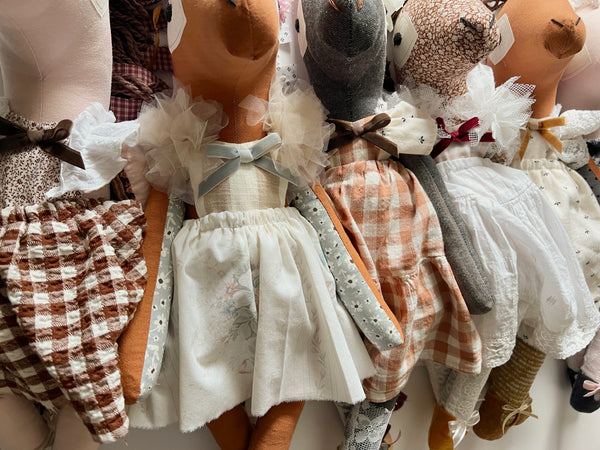 Wonder-Filled Bespoke Horse Doll // Brown & Cream Floral and Check - DaintyCheeks