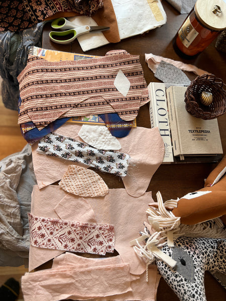 overhead view of the doll pieces before construction.