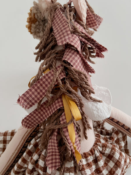 Wonder-Filled Bespoke Horse Doll // Brown & Cream Floral and Check - DaintyCheeks